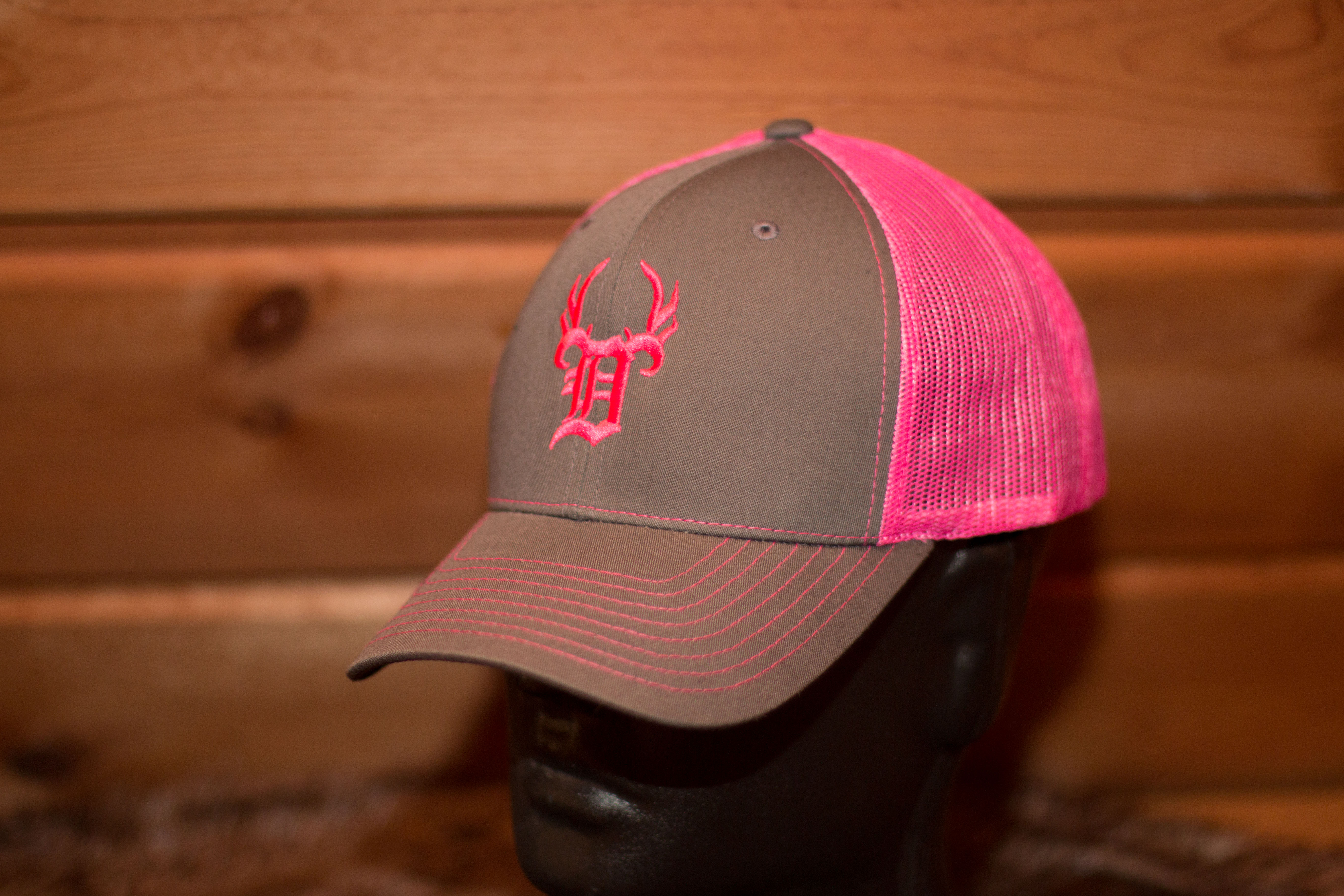Grey & Hot Pink Contrast Stitch Hat-